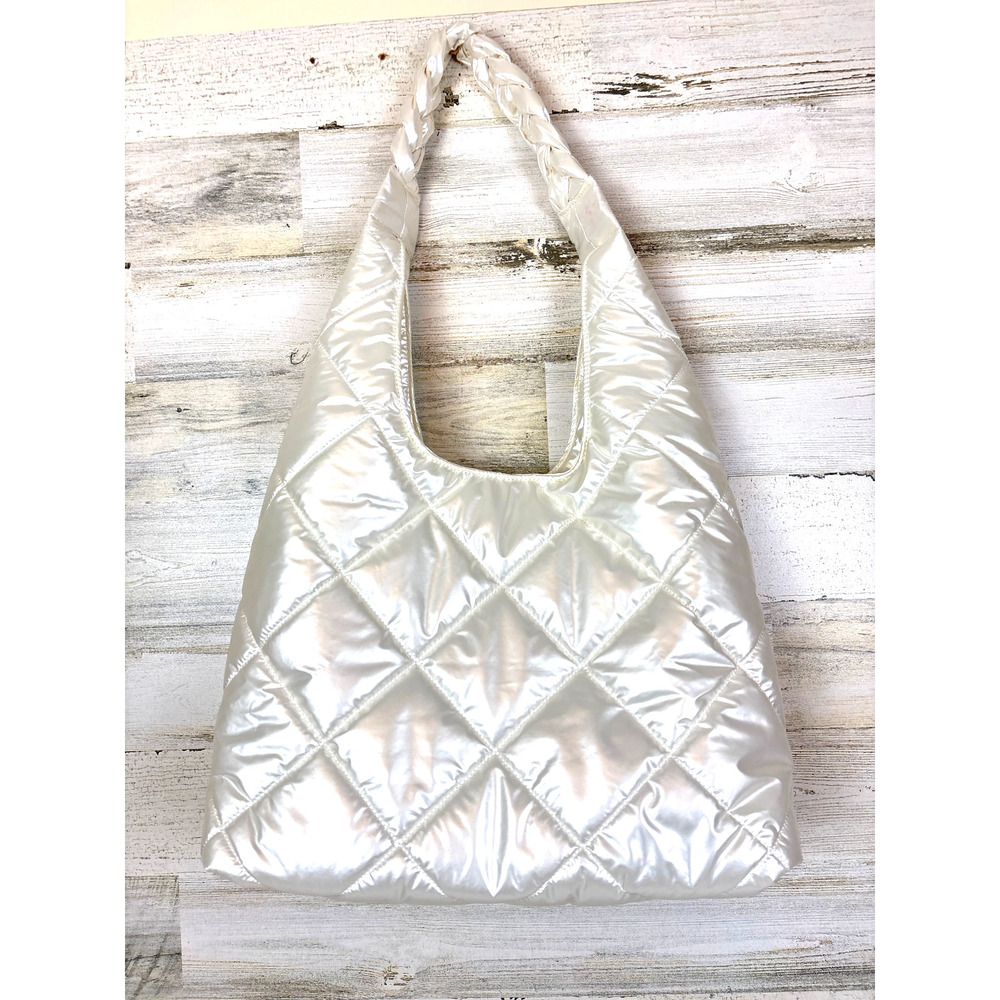 House Of Harlow Womens Pearl White Quilted Puffer Shoulder Bag Set NEW